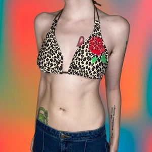 Y2k leopard print triangle bikini top size small/medium